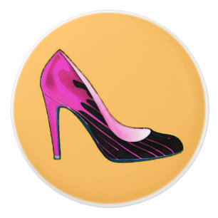 Bouton De Porte En Céramique Pompe Stiletto, rose chaud sur orange