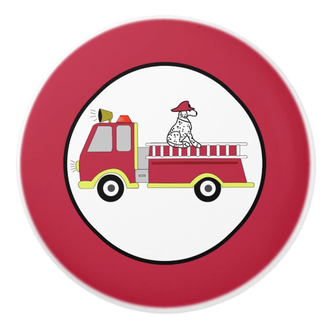 Bouton De Porte En Céramique Pompier Moteur d'incendie Pompier Garçons Nursery (Devant)