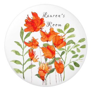 Bouton De Porte En Céramique Poppies orange et rouges colorées
