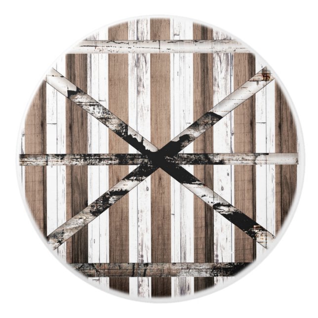 Bouton De Porte En Céramique Porte de grange rustique multi-bois blanche et mar (Devant)