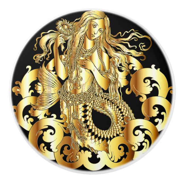 Bouton De Porte En Céramique Porte de sirène d'or (Devant)