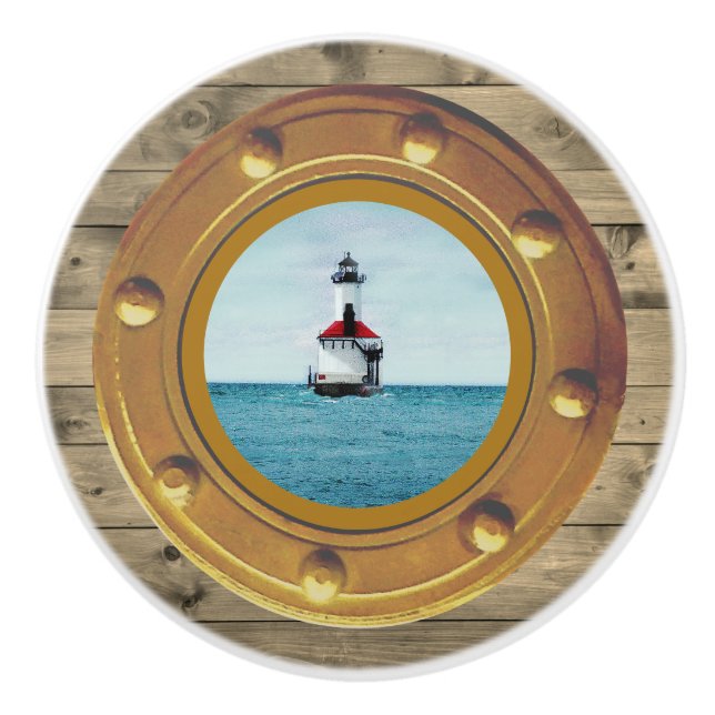 Bouton De Porte En Céramique Porthole Lighthouse Ceramic Pull (Devant)
