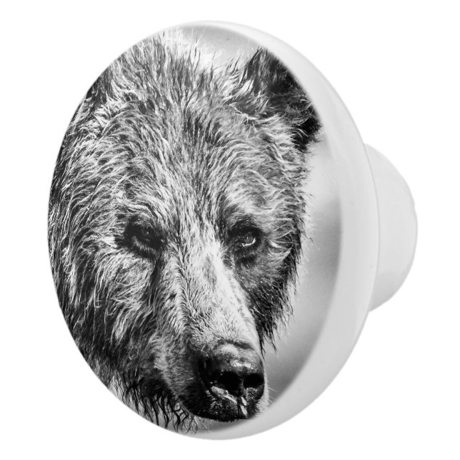 Bouton De Porte En Céramique Portrait d'ours grizzli (Droite)