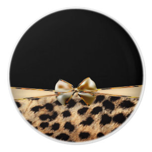 Bouton De Porte En Céramique Poster de animal Cheetah Leopard Black & Gold Bow