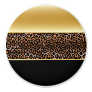 Bouton De Porte En Céramique Poster de animal Léopard Noir et Or