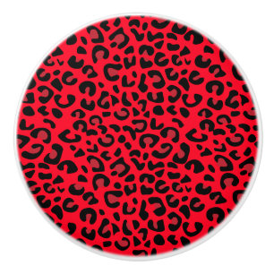 Bouton De Porte En Céramique Poster de animal léopard noir et rouge