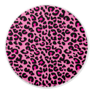 Bouton De Porte En Céramique Poster de animal rose et noir de léopard