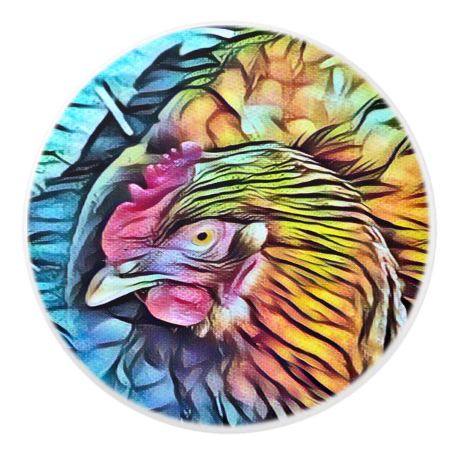 BOUTON DE PORTE EN CÉRAMIQUE POULET (Devant)