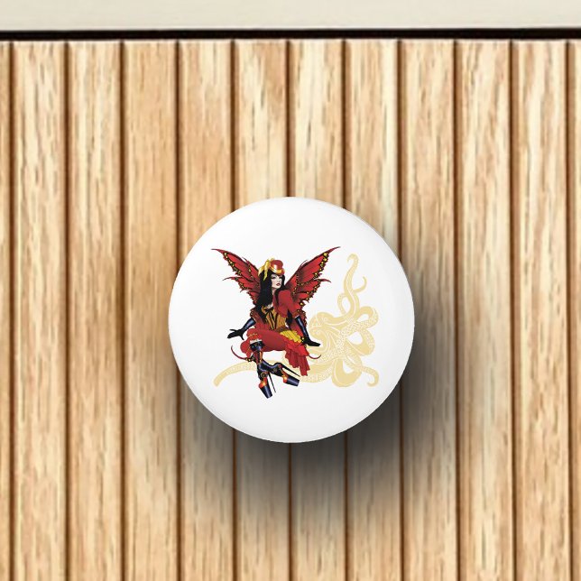 Bouton De Porte En Céramique Poulpe Fée Steampunk Élégant Rouge Victorien (Créateur téléchargé)
