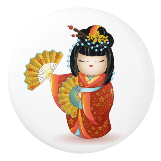 Bouton De Porte En Céramique Poupée japonaise Kokeshi (Devant)