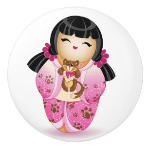 Bouton De Porte En Céramique Poupée japonaise Kokeshi