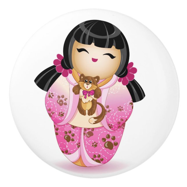 Bouton De Porte En Céramique Poupée japonaise Kokeshi (Devant)
