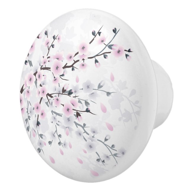 Bouton De Porte En Céramique Poussière Rose Pâle Fleur de Cerisier Florale Past (Droite)