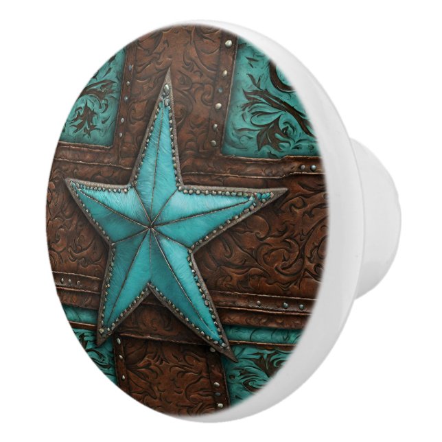 Bouton De Porte En Céramique Primitive Cowboy Country Turquoise Western Star (Droite)