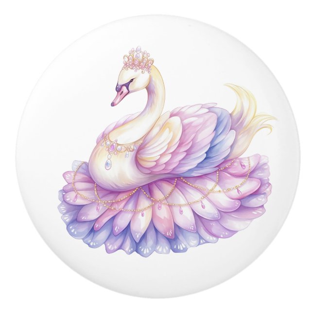 Bouton De Porte En Céramique Princess Swan Girl's Ceramic Knob (Devant)