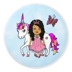 Bouton De Porte En Céramique Princesse ethnique et licorne