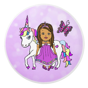 Bouton De Porte En Céramique Princesse pourpre, papillon et licorne