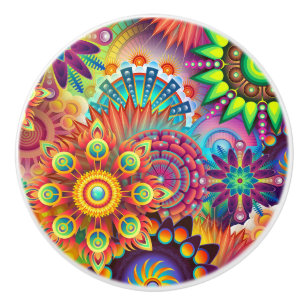 Bouton De Porte En Céramique Psychédélique Abstrait coloré floral