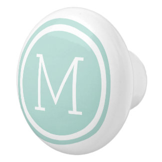 Bouton De Porte En Céramique Puce de tiroir personnalisée Monogramme de menthe