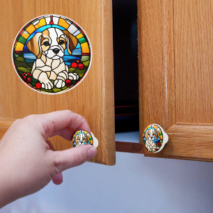 Bouton De Porte En Céramique Puppy Faux Vitrail