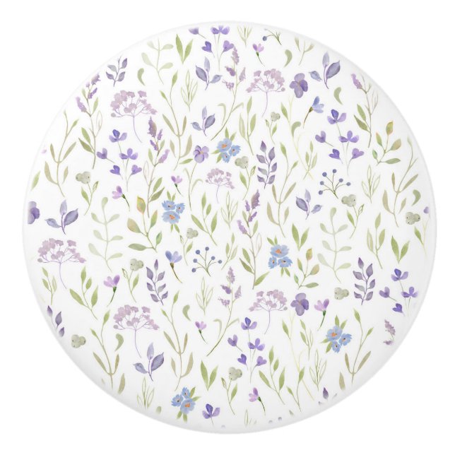 Bouton De Porte En Céramique Purple Floral  (Devant)