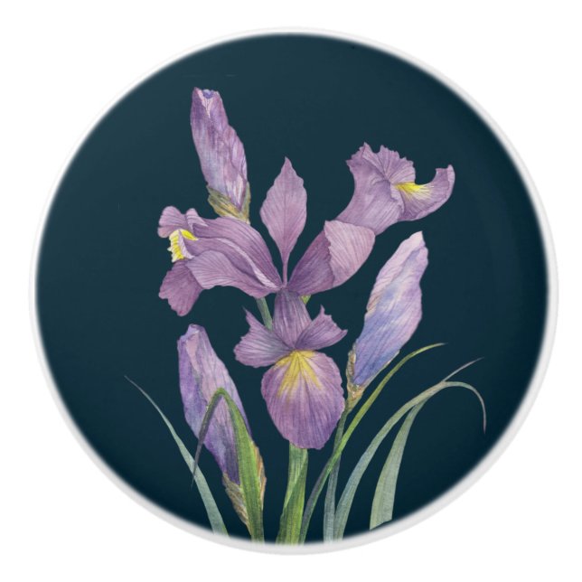 Bouton De Porte En Céramique Purple Iris Botanique Floral Plain Turquoise foncé (Devant)