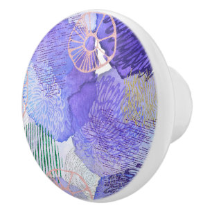Bouton De Porte En Céramique Purple lavande coloré amusant design d'art abstrai