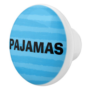 Bouton De Porte En Céramique Pyjama Rayures Aquarelle Bleues