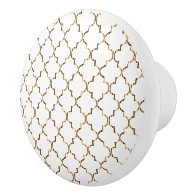 Bouton De Porte En Céramique Quatrefoil blanc et or simple (Droite)