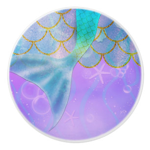 Bouton De Porte En Céramique Queue de sirène iridescente perle scintillement