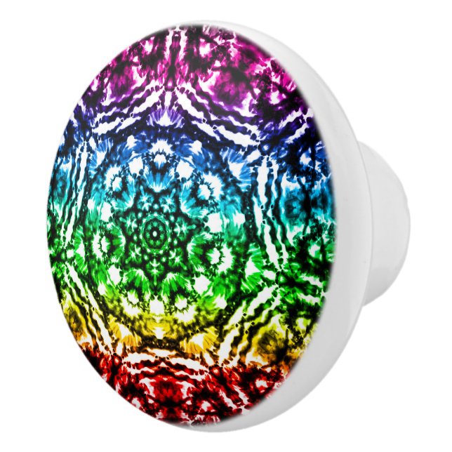 Bouton De Porte En Céramique Rainbow Tie Dye Mandala Star (Droite)