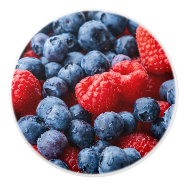Bouton De Porte En Céramique Raspberries et Blueberries (Devant)