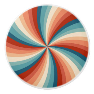 Bouton De Porte En Céramique Rayons solaires ondulés de style rétro coloré