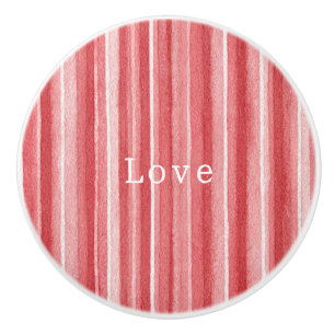 Bouton De Porte En Céramique Rayures Rouges Roses Blanches Amour