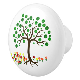 Bouton De Porte En Céramique Recycler l'arbre et les fleurs