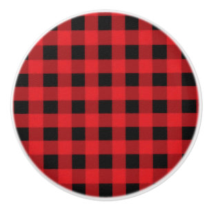 Bouton De Porte En Céramique Red Black Buffalo Checker Plaid Pays Rustique