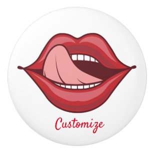 Bouton De Porte En Céramique Red Lips Open Mouth Thunder_Cove