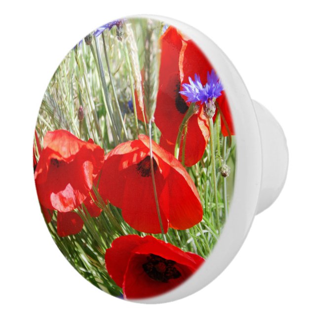 Bouton De Porte En Céramique Red Poppy, Cottage Garden photo (Droite)