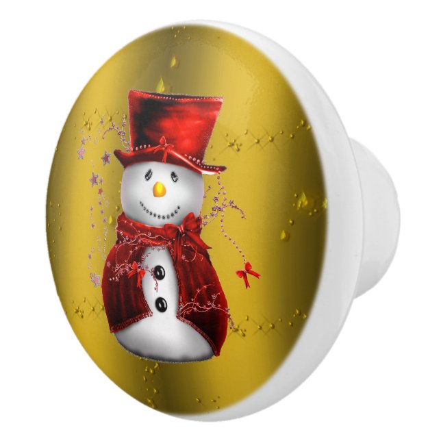 Bouton De Porte En Céramique Red Snowmen en or (Droite)
