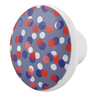 Bouton De Porte En Céramique red, white and blue polka dots