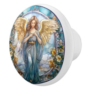 Bouton De Porte En Céramique Religieux élégant faux vitrail Angel