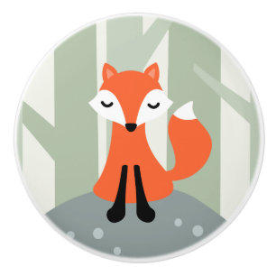Bouton De Porte En Céramique Renard mignon se reposant sur la roche de forêt