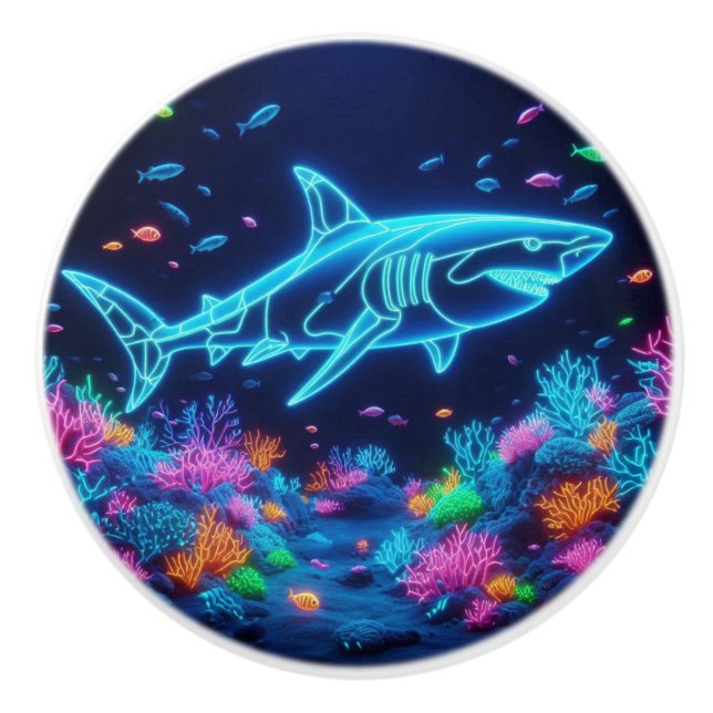 Bouton De Porte En Céramique Requin néon coloré (Devant)