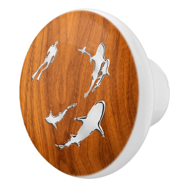 Bouton De Porte En Céramique Requins de chrome sur la copie en bois de grain de (Droite)