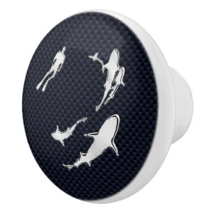 Bouton De Porte En Céramique Requins de chrome sur la copie nautique de fibre