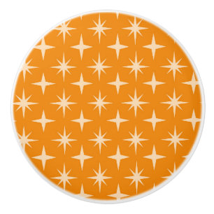 Bouton De Porte En Céramique Retro Atomic Stars Motif sur Orange