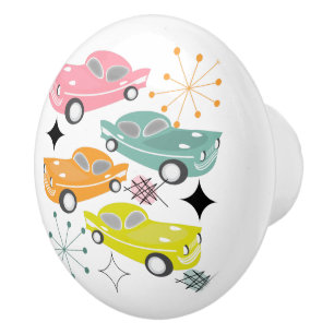 Bouton De Porte En Céramique Retro Cars Starburst atomique moderne milieu du si