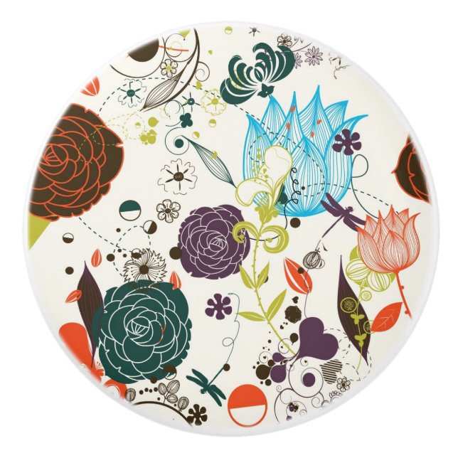 Bouton De Porte En Céramique Rétro motif floral 2 (Devant)