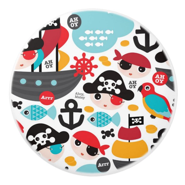 Bouton De Porte En Céramique Rétro navigation d'illustration de pirates (Devant)