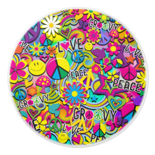 Bouton De Porte En Céramique Retro Super FUN 60's Sixties Love Colorful Funky